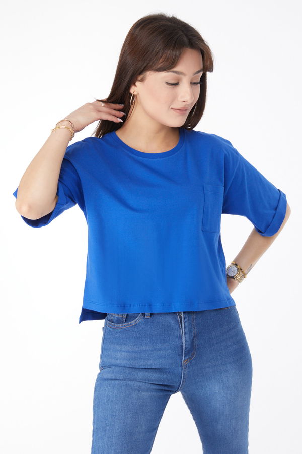 Cepli Yırtmaçlı T-shirt Mavi - 24790