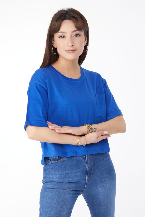 Cepli Yırtmaçlı T-shirt Mavi - 24790