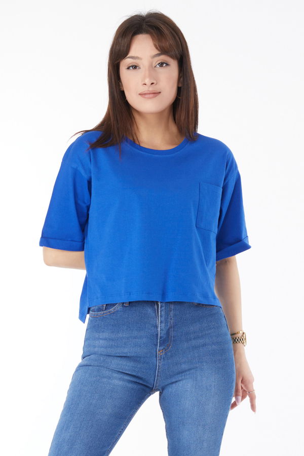 Cepli Yırtmaçlı T-shirt Mavi - 24790
