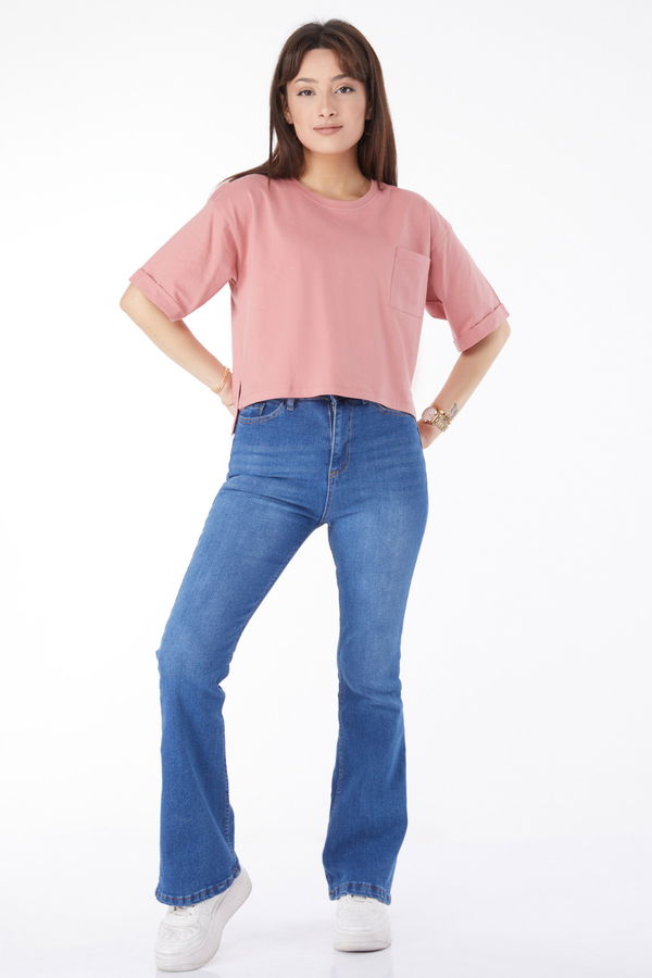 Cepli Yırtmaçlı T-shirt Pembe - 24790