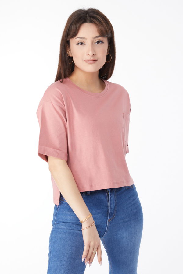 Cepli Yırtmaçlı T-shirt Pembe - 24790