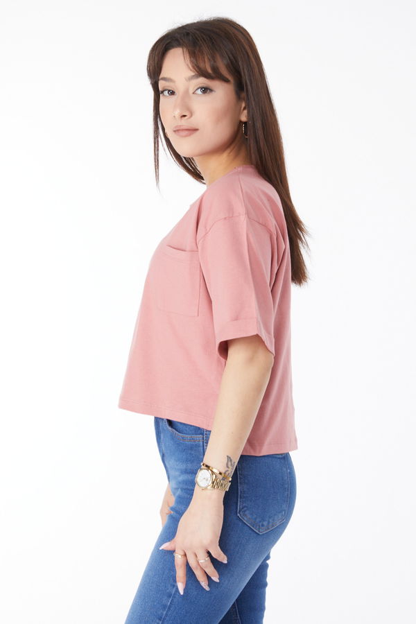 Cepli Yırtmaçlı T-shirt Pembe - 24790