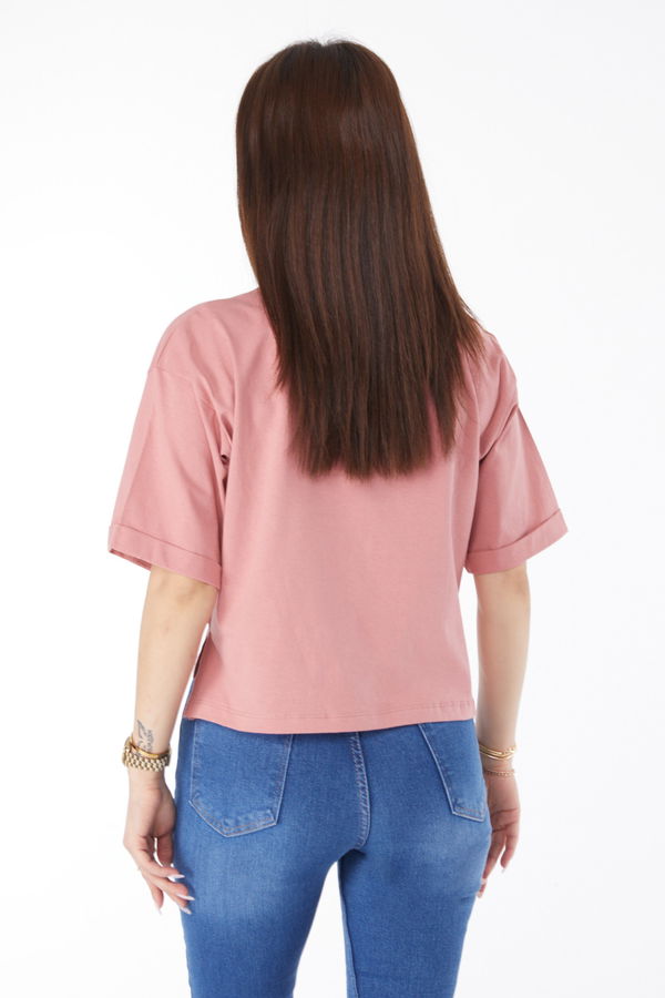 Cepli Yırtmaçlı T-shirt Pembe - 24790