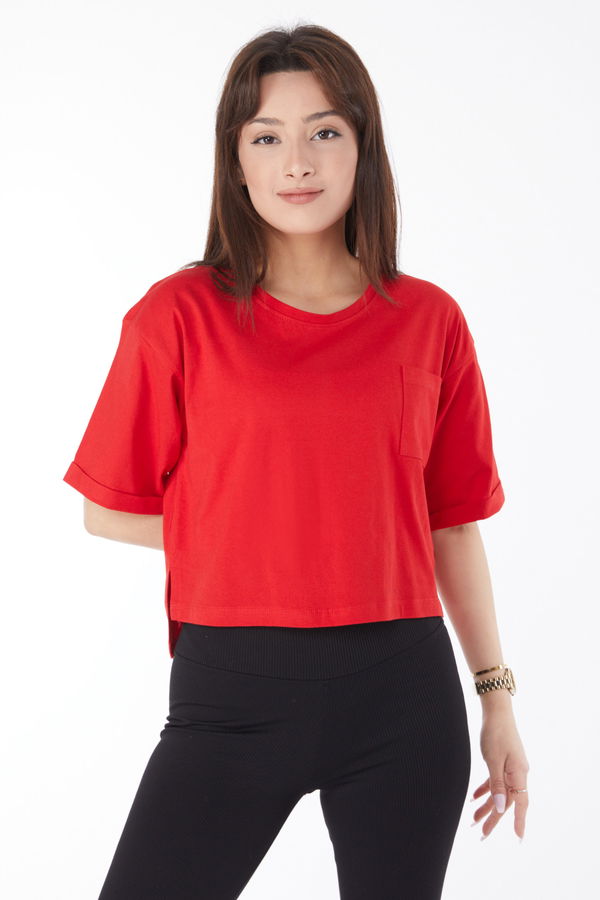 Cepli Yırtmaçlı T-shirt Kırmızı - 24790 Kırmızı