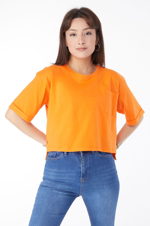 Cepli Yırtmaçlı T-shirt Turuncu - 24790 TURUNCU