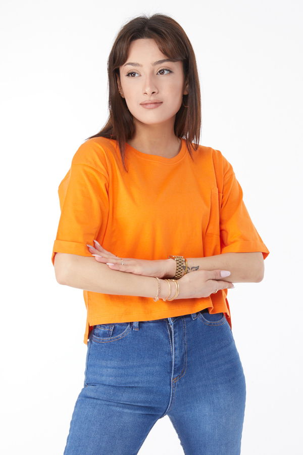Cepli Yırtmaçlı T-shirt Turuncu - 24790 TURUNCU