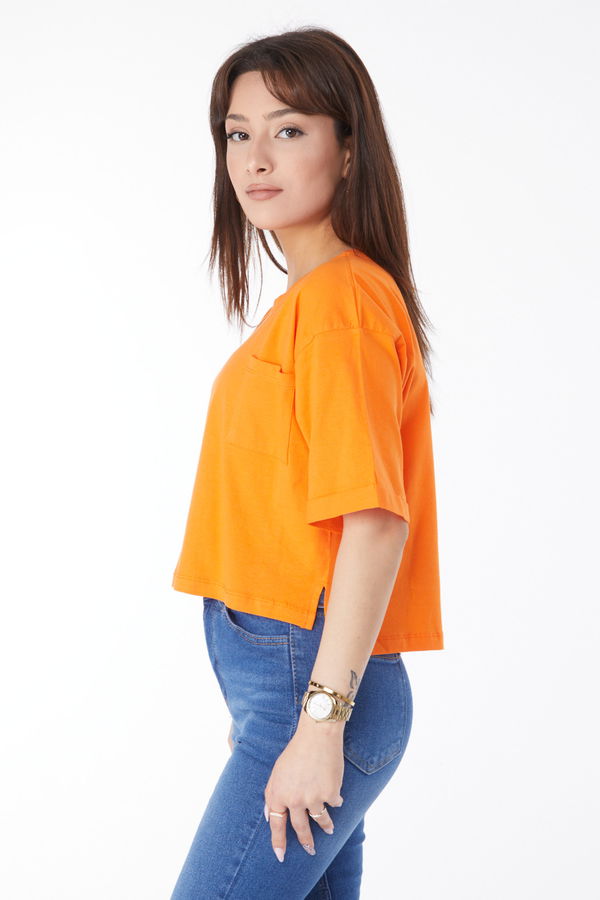 Cepli Yırtmaçlı T-shirt Turuncu - 24790 TURUNCU