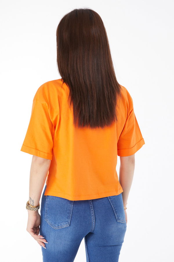 Cepli Yırtmaçlı T-shirt Turuncu - 24790 TURUNCU