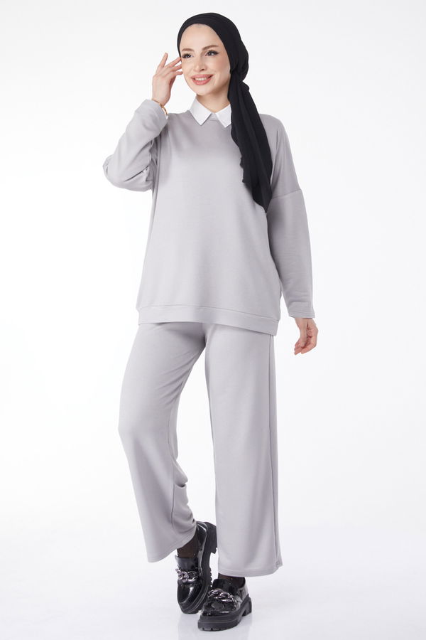 Sweatshirt+Pantolon İkili Takım Gri - 24815