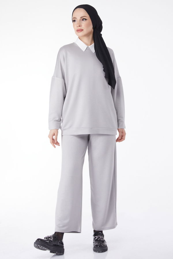 Sweatshirt+Pantolon İkili Takım Gri - 24815