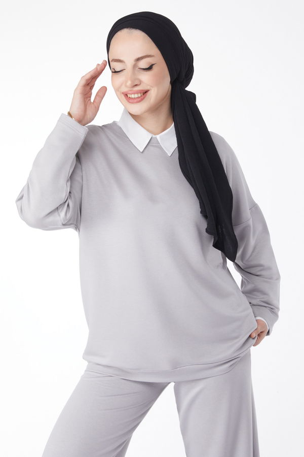 Sweatshirt+Pantolon İkili Takım Gri - 24815