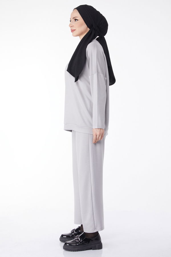 Sweatshirt+Pantolon İkili Takım Gri - 24815