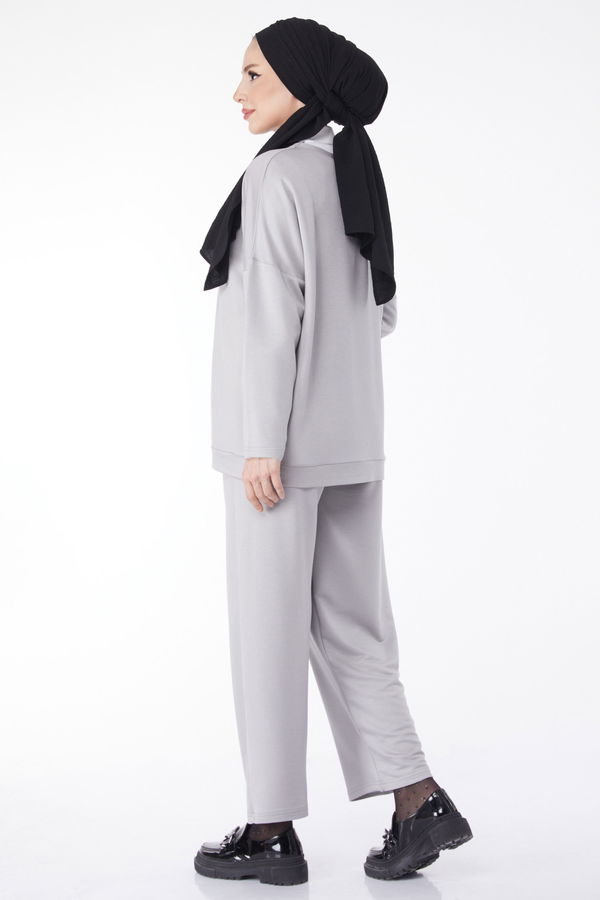 Sweatshirt+Pantolon İkili Takım Gri - 24815