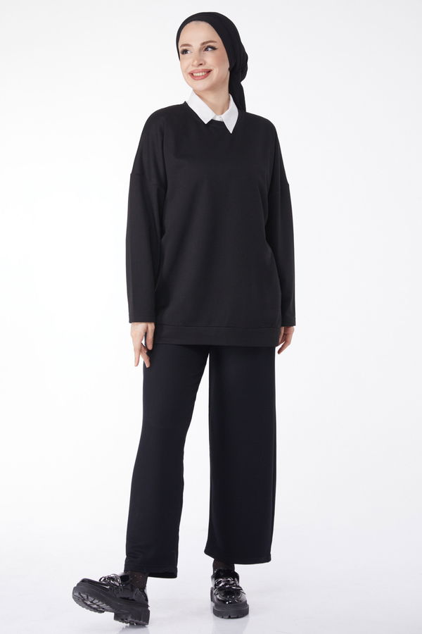 Sweatshirt+Pantolon İkili Takım Siyah - 24815 SİYAH