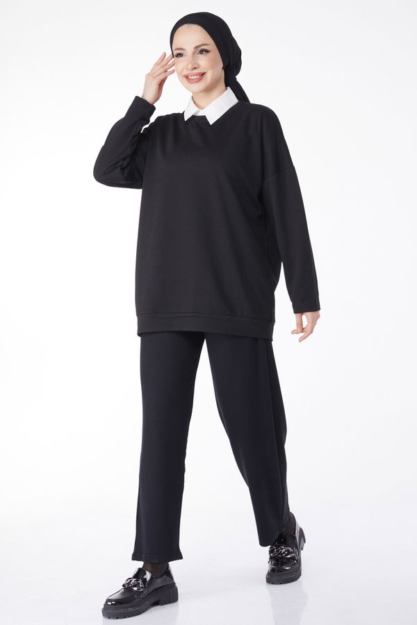 Sweatshirt+Pantolon İkili Takım Siyah - 24815 SİYAH