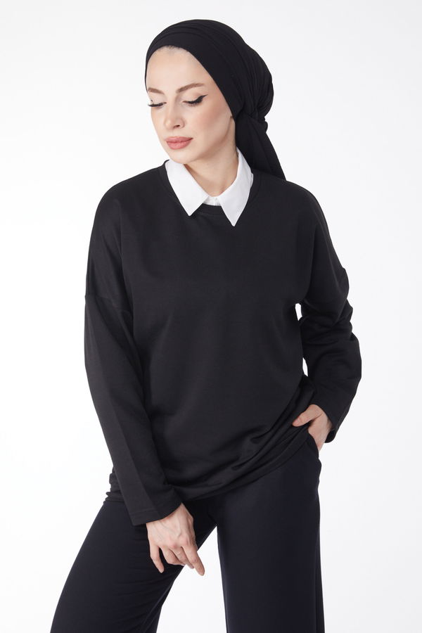 Sweatshirt+Pantolon İkili Takım Siyah - 24815 SİYAH