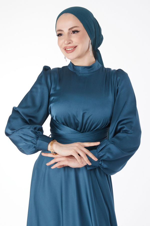 Çapraz Kuşaklı Abiye Elbise Yeşil - 24886 YEŞİL