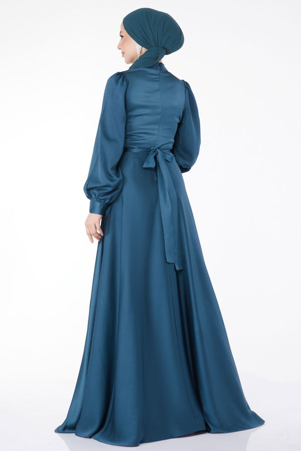 Çapraz Kuşaklı Abiye Elbise Yeşil - 24886 YEŞİL