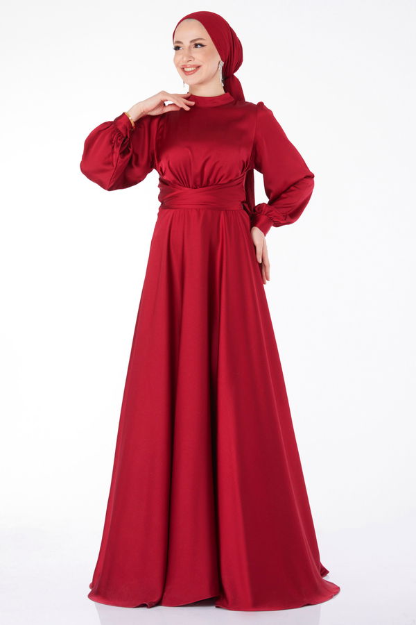 Çapraz Kuşaklı Abiye Elbise Kırmızı - 24886 Kırmızı