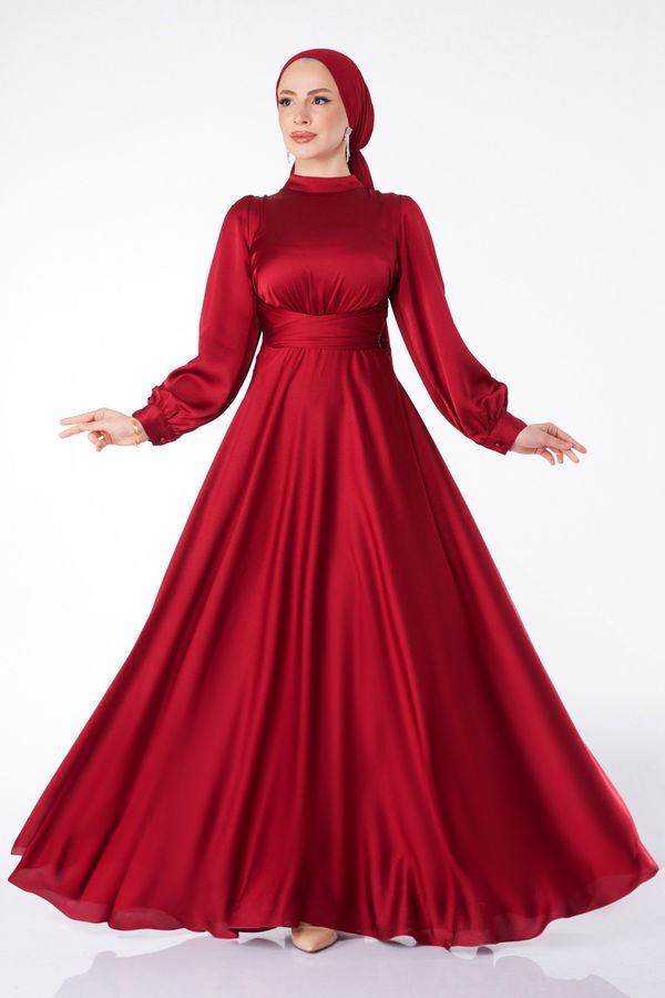 Çapraz Kuşaklı Abiye Elbise Kırmızı - 24886 Kırmızı