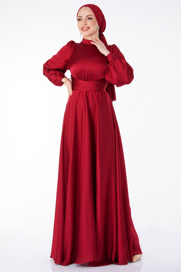 Çapraz Kuşaklı Abiye Elbise Kırmızı - 24886 Kırmızı