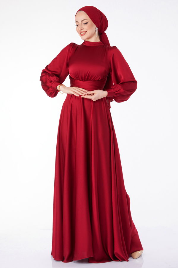Çapraz Kuşaklı Abiye Elbise Kırmızı - 24886 Kırmızı