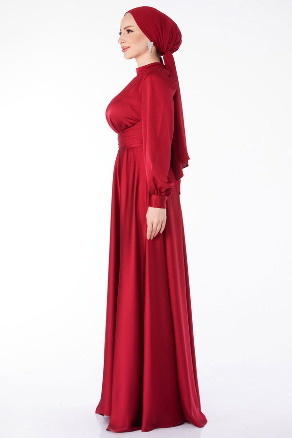 Çapraz Kuşaklı Abiye Elbise Kırmızı - 24886 Kırmızı