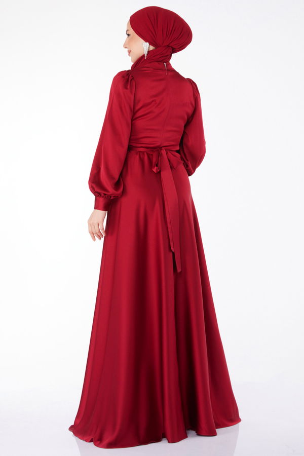Çapraz Kuşaklı Abiye Elbise Kırmızı - 24886 Kırmızı
