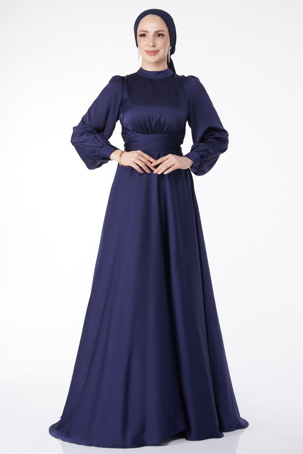 Çapraz Kuşaklı Abiye Elbise Lacivert - 24886 LACİVERT