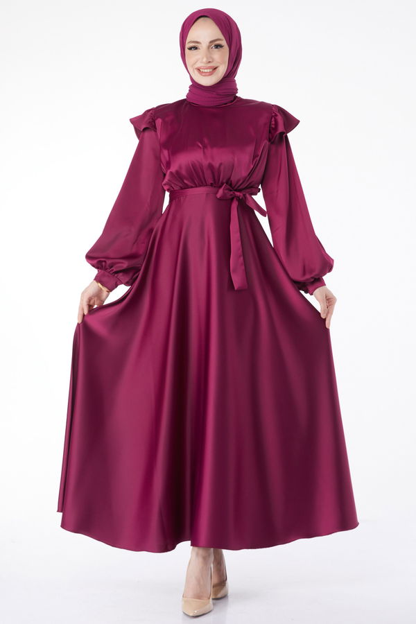 Prenses Kol Abiye Elbise Mor - 24887 MOR