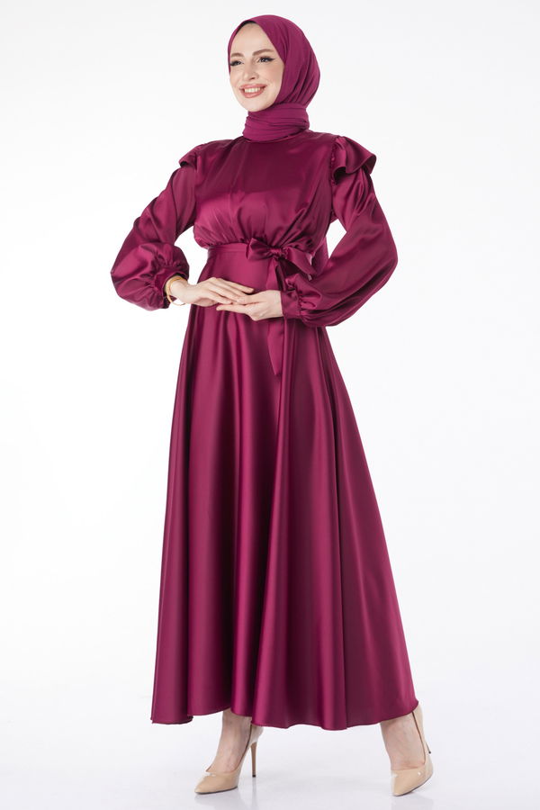 Prenses Kol Abiye Elbise Mor - 24887 MOR