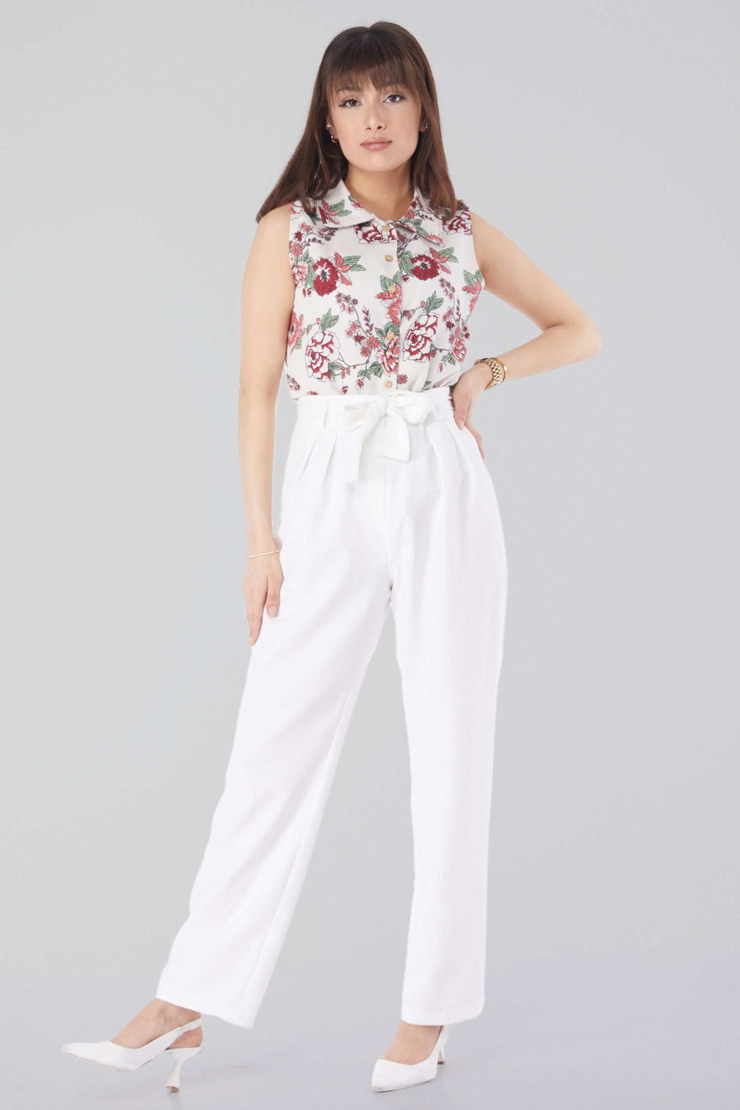 Klasik Kuşaklı Pantolon Beyaz - 25035 BEYAZ