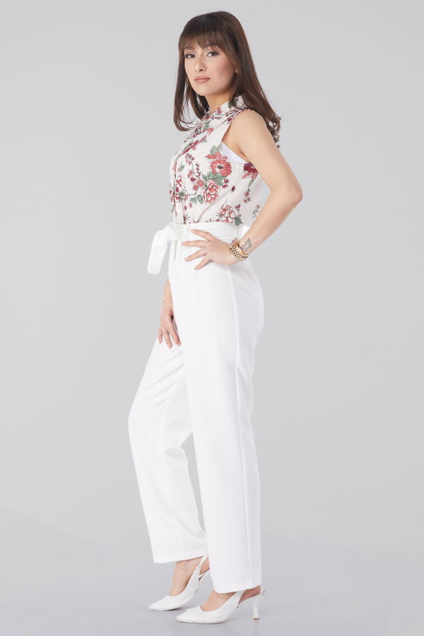 Klasik Kuşaklı Pantolon Beyaz - 25035 BEYAZ