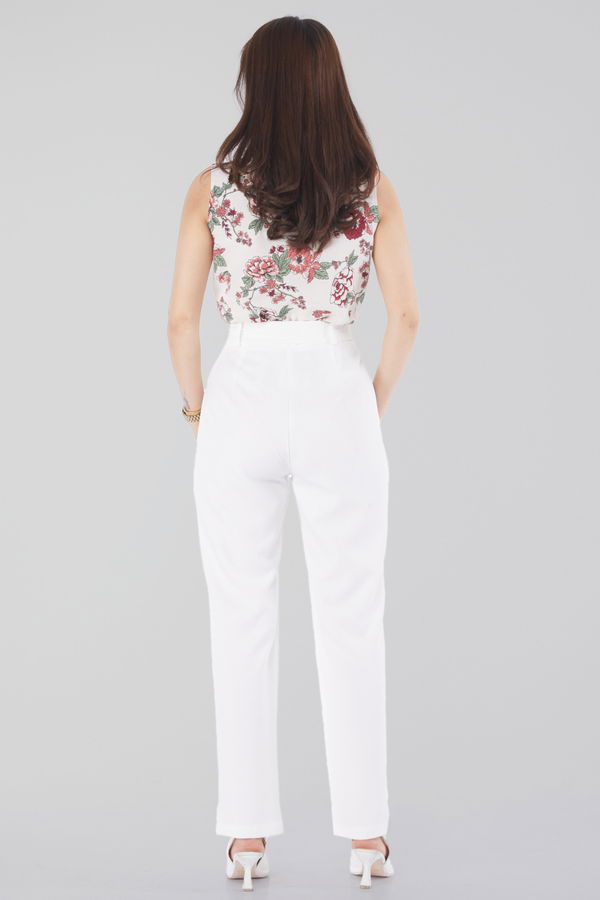 Klasik Kuşaklı Pantolon Beyaz - 25035 BEYAZ