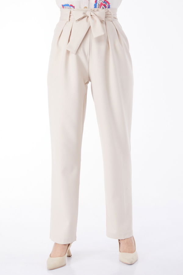 Klasik Kuşaklı Pantolon Bej - 25035