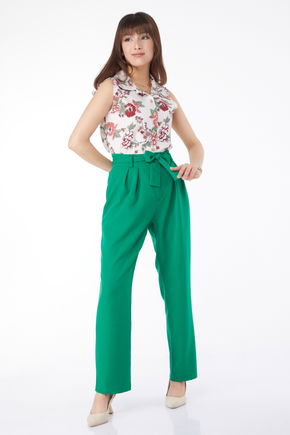 Klasik Kuşaklı Pantolon Yeşil - 25035