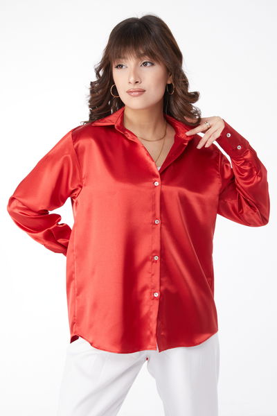 Saten Gömlek Bordo - 25038