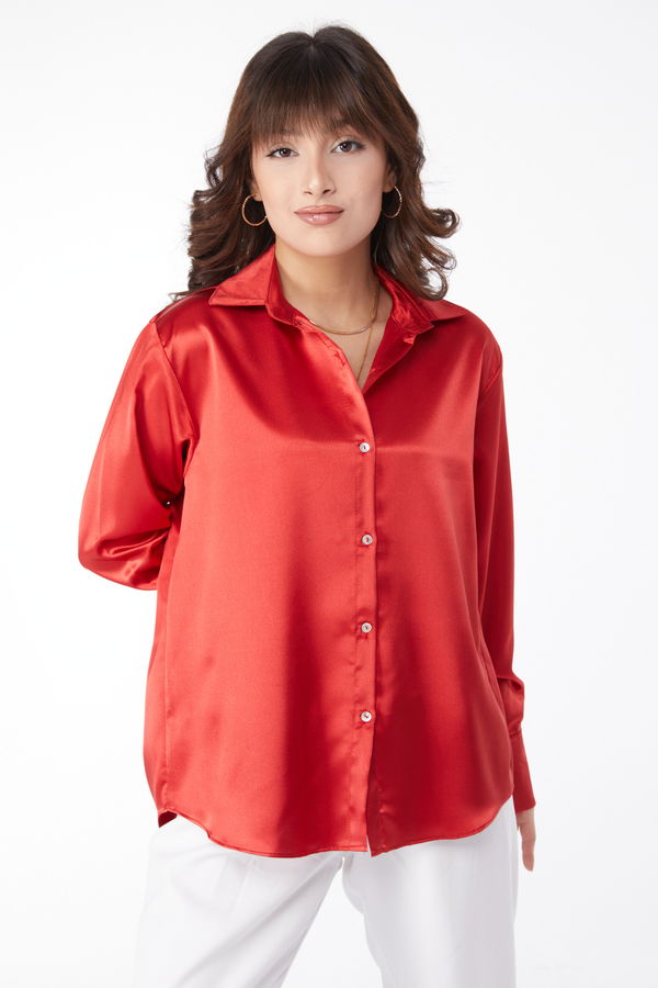Saten Gömlek Bordo - 25038