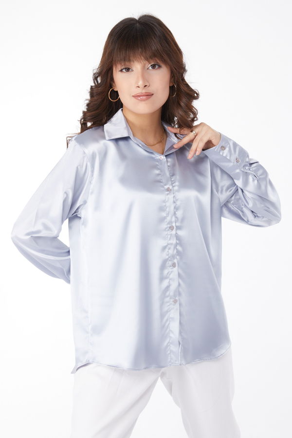 Saten Gömlek Gri - 25038