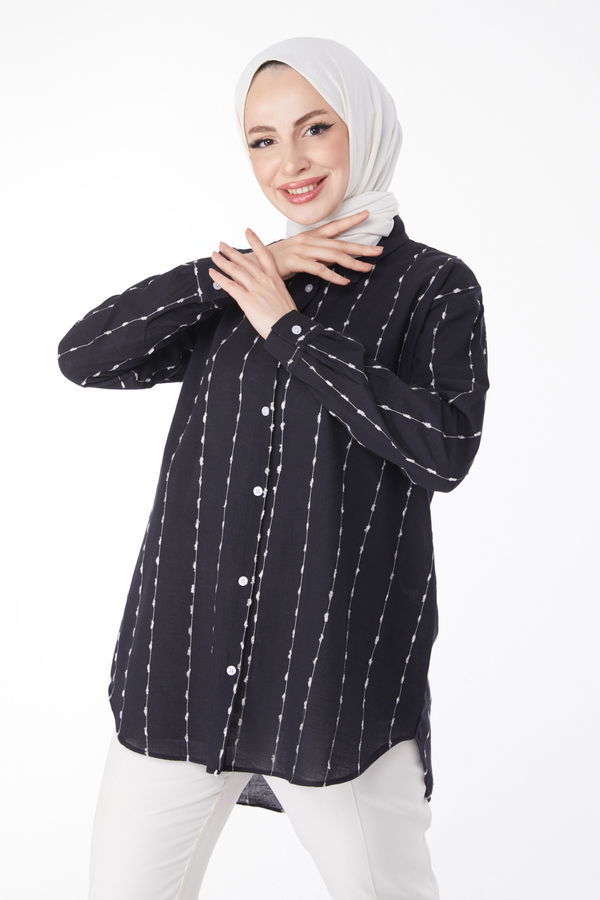 Çizgili Gömlek Siyah - 25043 SİYAH
