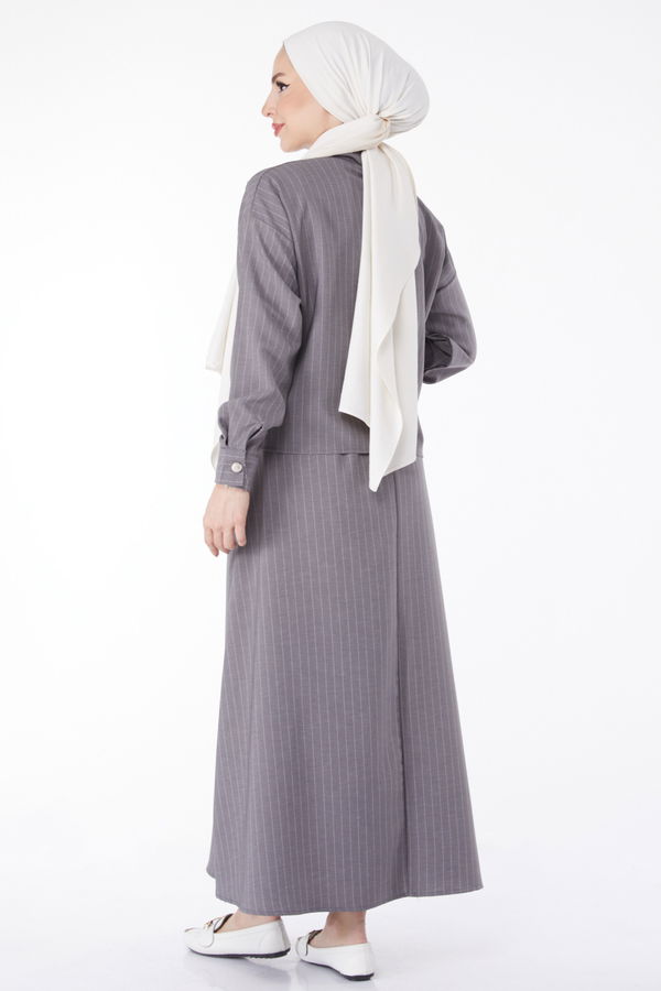 Çizgili Bolero+Etek Takım Gri - 25052