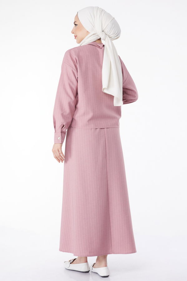 Çizgili Bolero+Etek Takım Pembe - 25052 PEMBE