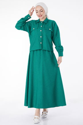 Çizgili Bolero+Etek Takım Yeşil - 25052