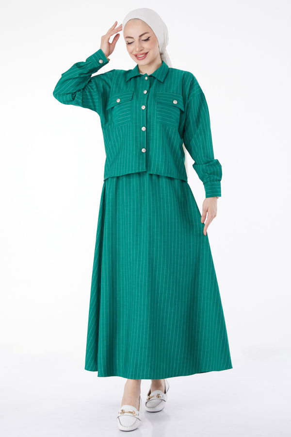 Çizgili Bolero+Etek Takım Yeşil - 25052