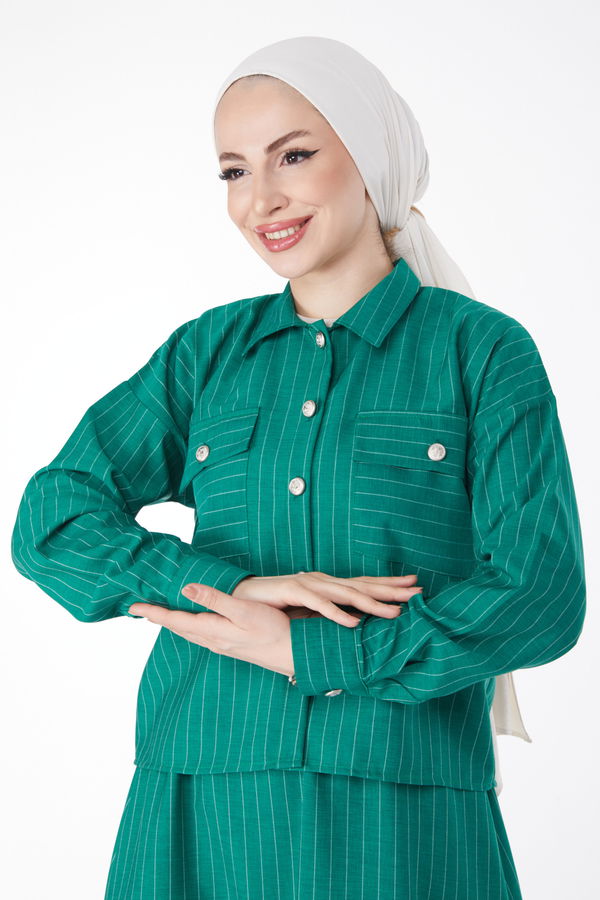 Çizgili Bolero+Etek Takım Yeşil - 25052