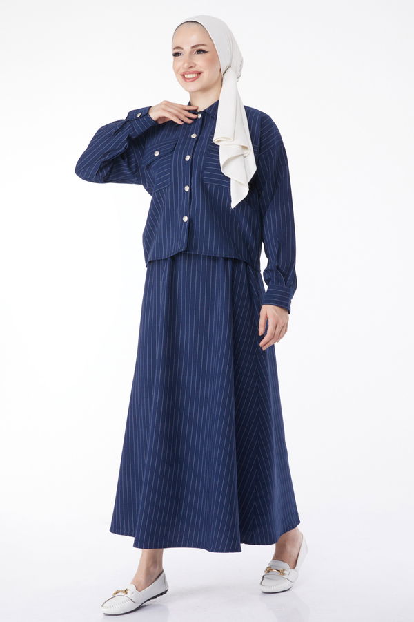 Çizgili Bolero+Etek Takım Lacivert - 25052 LACİVERT