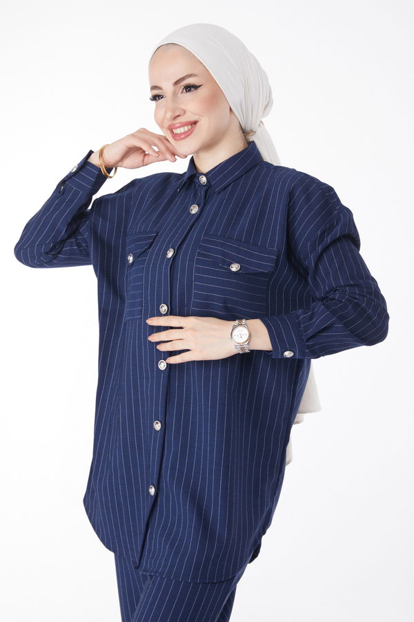 Çizgili Tunik + Pantolon Lacivert - 25053