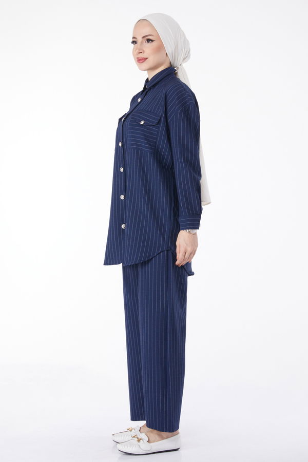 Çizgili Tunik + Pantolon Lacivert - 25053