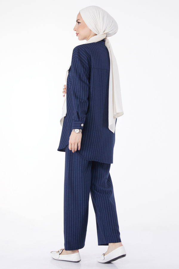 Çizgili Tunik + Pantolon Lacivert - 25053