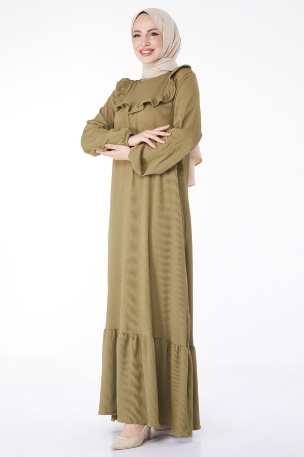 Fırfırlı Elbise Haki - 25056 HAKİ